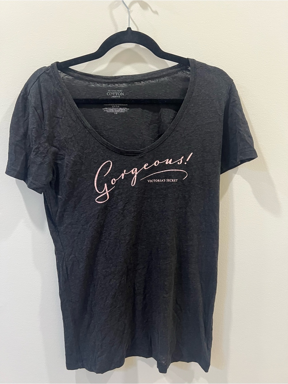 Victoria's Secret Black Tee with Pink "Gorgeous!" Script